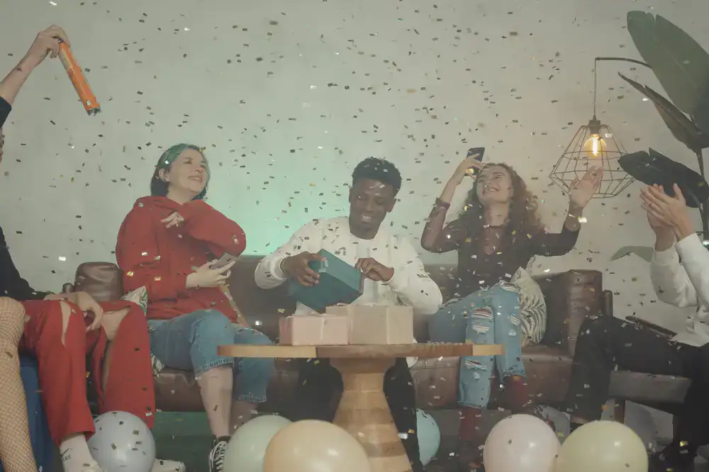 A group celebrating a high-energy birthday event